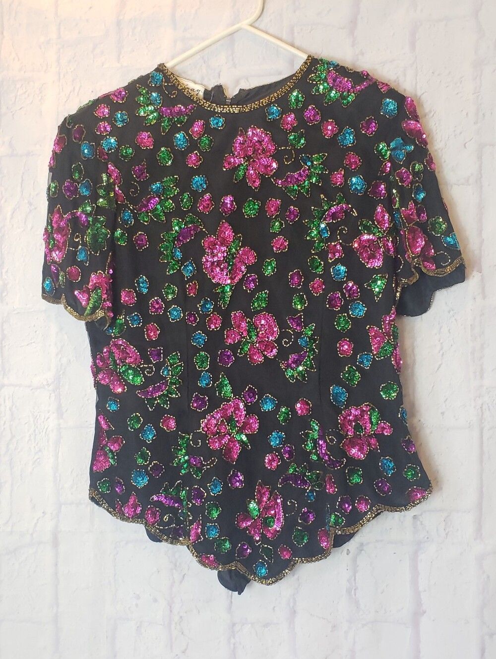 Vintage STENAY Silk Beaded & Sequined Formal Floral Top Large